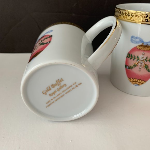 SET OF 4 GOLD BUFFET ROYAL GALLERY 1991 HOLIDAYS FABERGE EGG CUPS MUGS NOT USED - Picture 10 of 11